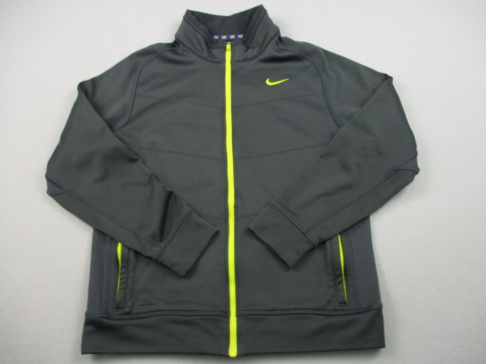 Nike Hoodie Men Large Gray Solid Full Zip Therma Fit Fleece Pockets Swoosh L